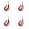 Service Caster 4 Inch 316SS Red Polyurethane Swivel 3/8 Inch Threaded Stem Caster Set Brake SS316TS20S414-PPUB-RED-TLB-381615-4 - alternate 4